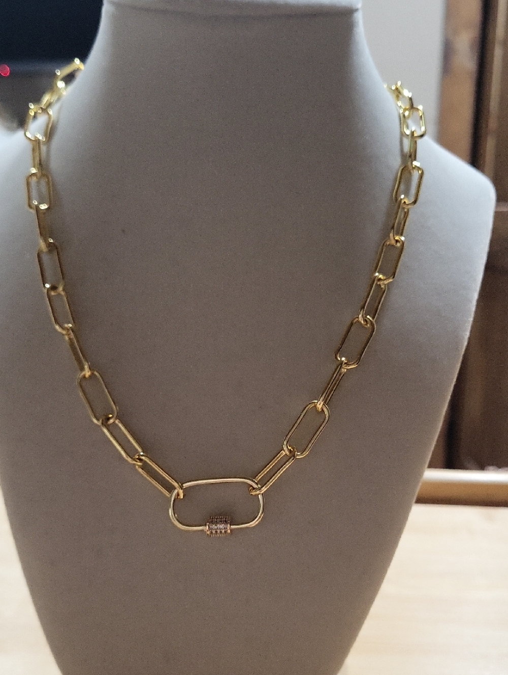 Gold-Tone Paperclip Link Necklace with Decorative Accent